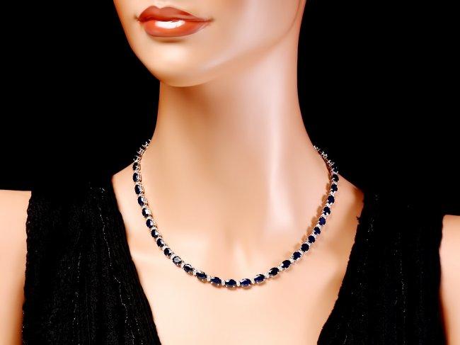 14k Gold 37ct Sapphire 1.85ct Diamond Necklace