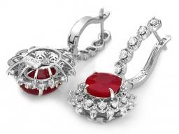 14k Gold 8.00ct Ruby 1.40ct Diamond Earrings