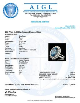 14k White Gold 11.50ct Topaz 1.50ct Diamond Ring