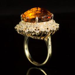 14K Gold 17.97ct Citrine 2.10ct Diamond Ring