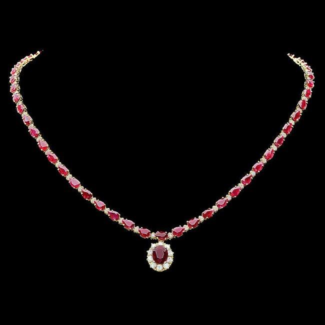 14k Yellow Gold 27ct Ruby 2.50ct Diamond Necklace