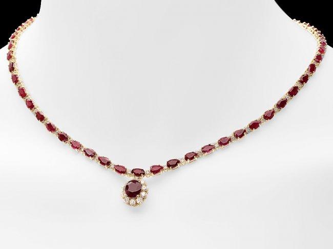 14k Yellow Gold 27ct Ruby 2.50ct Diamond Necklace