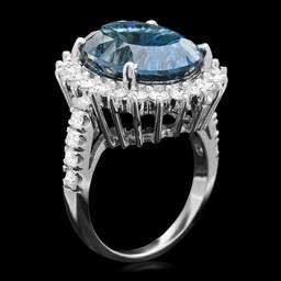 14k White Gold 11.50ct Topaz 1.65ct Diamond Ring