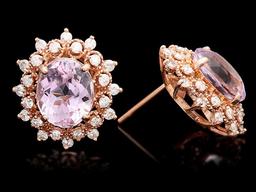 14k Rose 9.00ct Kunzite 1.30ct Diamond Earrings