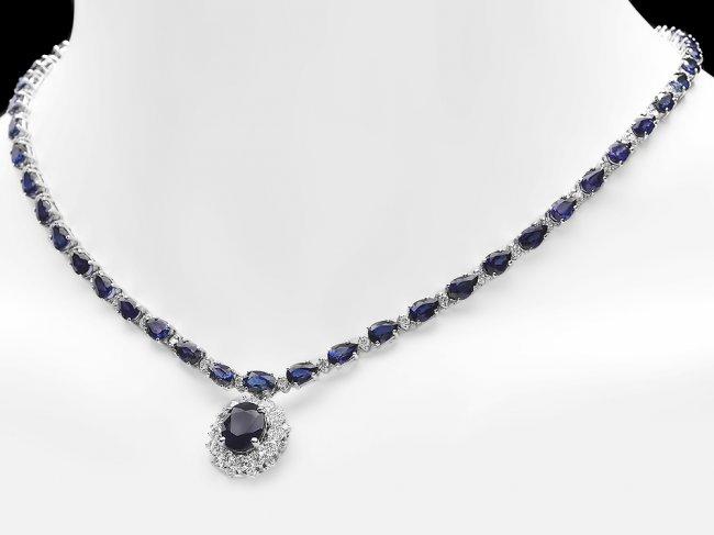 14k Gold 27ct Sapphire 3.35ct Diamond Necklace