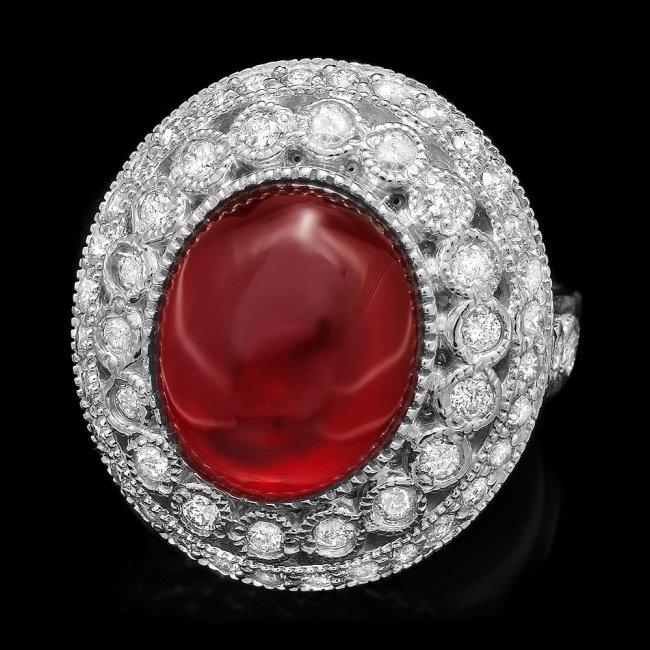 14k White Gold 10.00ct Ruby 1.25ct Diamond Ring