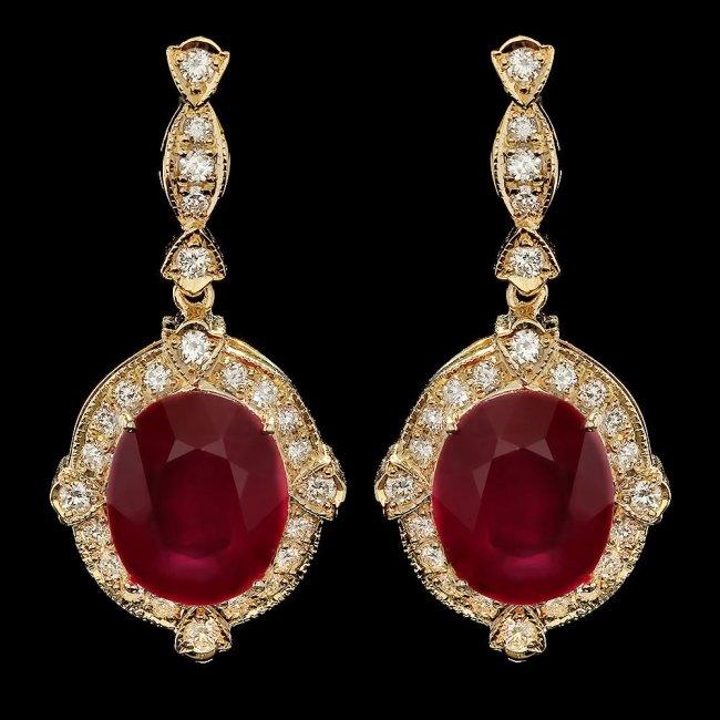 14k Gold 22.50ct Ruby 1.70ct Diamond Earrings