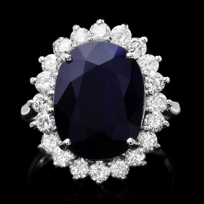 14k Gold 7.30ct Sapphire 1.30ct Diamond Ring