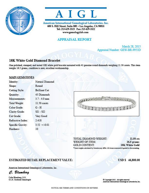 18k White Gold 11.50ct Diamond Bracelet