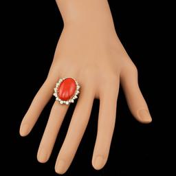 14k Yellow Gold 14.50ct Coral 2.25ct Diamond Ring