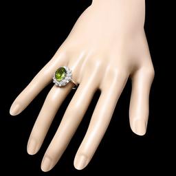 14k White Gold 5.00ct Peridot 1.60ct Diamond Ring