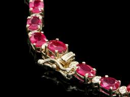 14k Gold 37.00ct Ruby 1.15ct Diamond Necklace