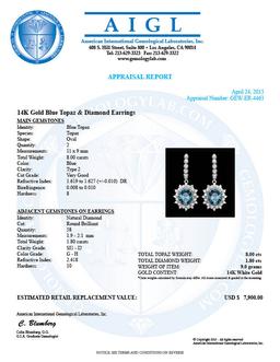 14k White Gold 8ct Topaz 1.80ct Diamond Earrings