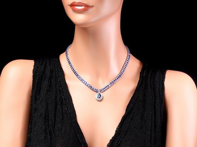 14k W Gold 45ct Tanzanite 1.35ct Diamond Necklace