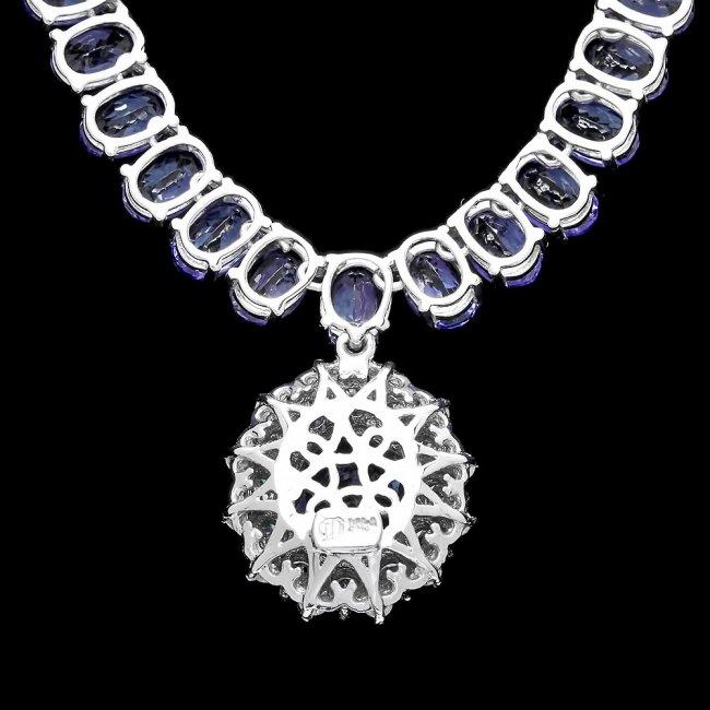 14k W Gold 45ct Tanzanite 1.35ct Diamond Necklace