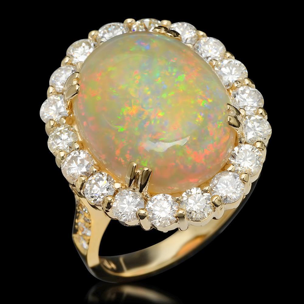 14K Gold 8.38ct Opal & 2.60ct Diamond Ring