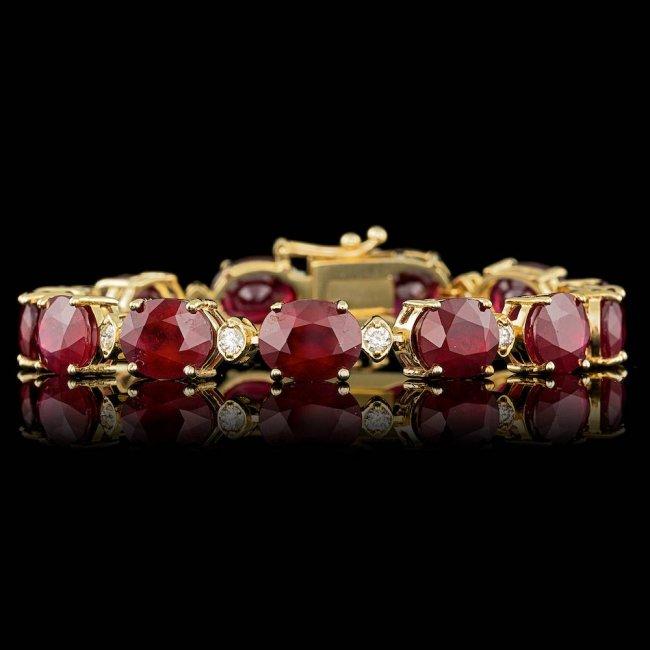 14k Gold 46.50ct Ruby 0.90ct Diamond Bracelet