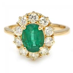 14k Gold 1.80ct Emerald 1.00ct Diamond Ring