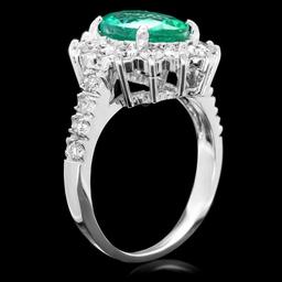 14k White Gold 2.50ct Emerald 1.20ct Diamond Ring