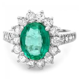 14k White Gold 2.50ct Emerald 1.20ct Diamond Ring