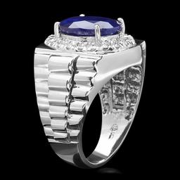 14k Gold 8.00ct Sapphire 0.70ct Diamond Mens Ring