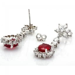 14k Gold 4.00ct Ruby 2.50ct Diamond Earrings