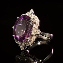 14K Gold 14.96ct Amethyst 1.21ct Diamond Ring