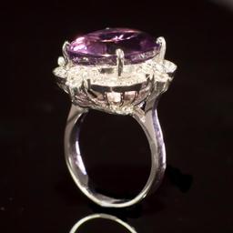 14K Gold 14.96ct Amethyst 1.21ct Diamond Ring