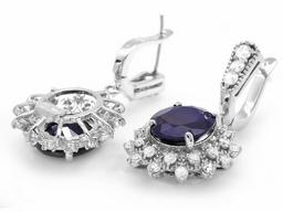 14k Gold 9ct Sapphire 1.90ct Diamond Earrings