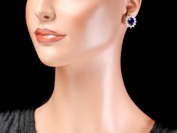 14k Gold 6ct Sapphire 1.30ct Diamond Earrings