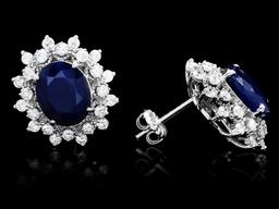 14k Gold 6ct Sapphire 1.30ct Diamond Earrings