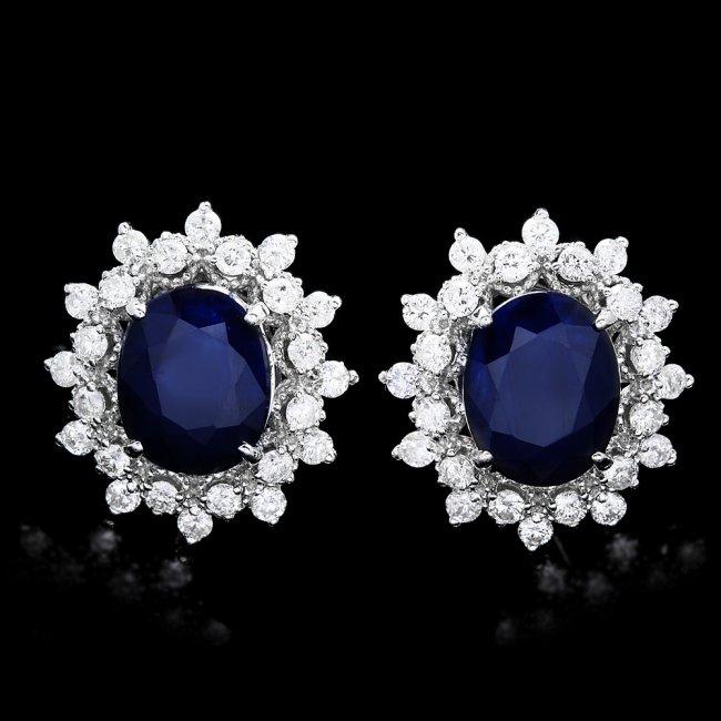 14k Gold 6ct Sapphire 1.30ct Diamond Earrings