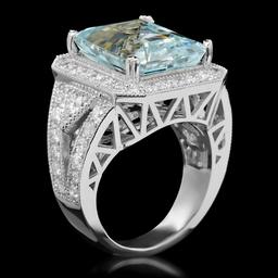 14K Gold 9.55ct Aquamarine & 2.10ct Diamond Ring