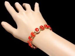 14k Gold 35ct Coral 1.70ct Diamond Bracelet