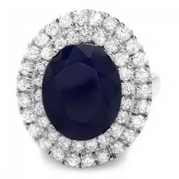 14k Gold 6.00ct Sapphire 1.50ct Diamond Ring