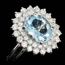 14k Gold 3.00ct Aquamarine 1.60ct Diamond Ring