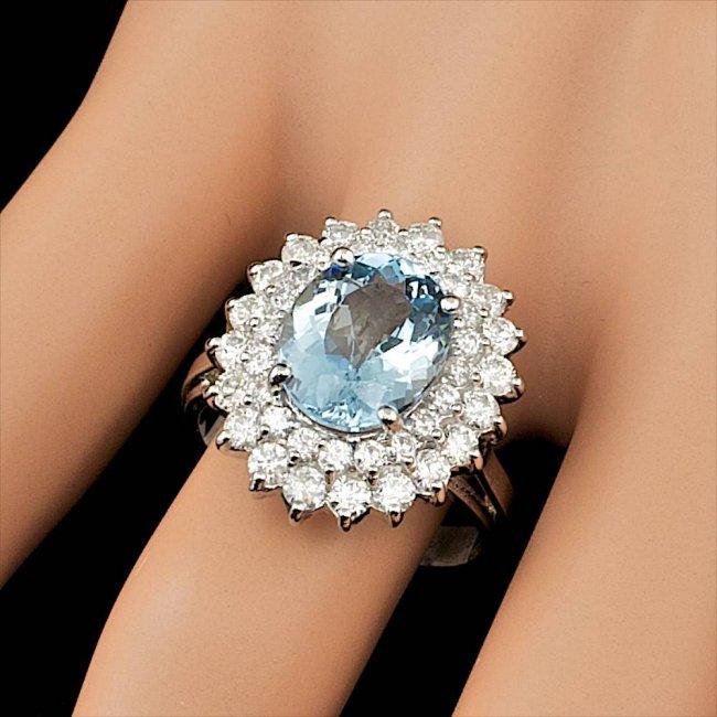 14k Gold 3.00ct Aquamarine 1.60ct Diamond Ring