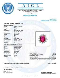 14k White Gold 6.50ct Ruby 0.50ct Diamond Ring