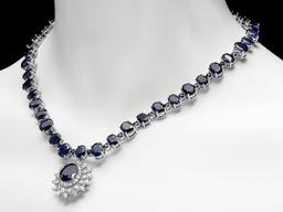 14k Gold 87ct Sapphire 2.50ct Diamond Necklace