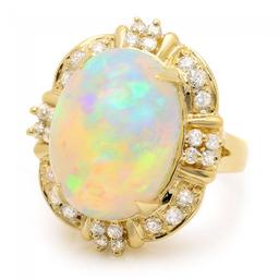 14k Yellow Gold 11.00ct Opal 0.70ct Diamond Ring