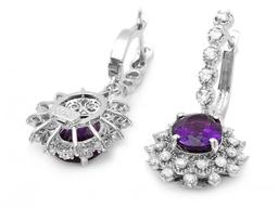 14k Gold 5ct Amethyst 1.95ct Diamond Earrings