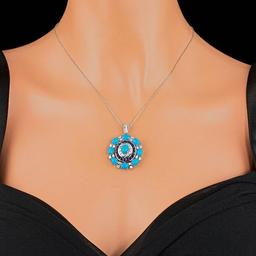 14k Gold 9.00ct Turquoise 1.70ct Diamond Pendant