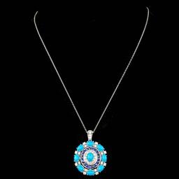 14k Gold 9.00ct Turquoise 1.70ct Diamond Pendant