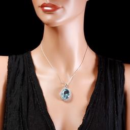 14k Gold 20ct Aquamarine 2.2ct Diamond Pendant