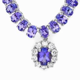 14k W Gold 29ct Tanzanite 1.35ct Diamond Necklace