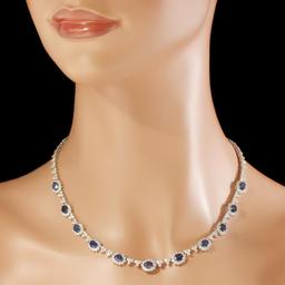 14K Gold 7.88ct Sapphire 8.79cts Diamond Necklace