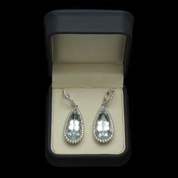 14K Gold 28.67ct Aquamarine 2.41ct Diamond Earrings