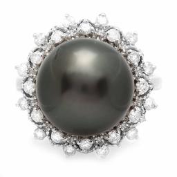 14k White Gold 12mm Pearl 0.50ct Diamond Ring