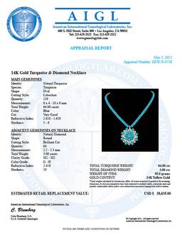 14k 64.00ct Turquoise 3.00ct Diamond Necklace