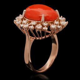 14K Gold 7.63ct Coral & 1.00ct Diamond Ring